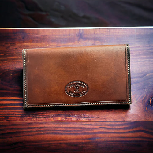 Hand Tooled Check Book Cover - Cowhide and Conchos