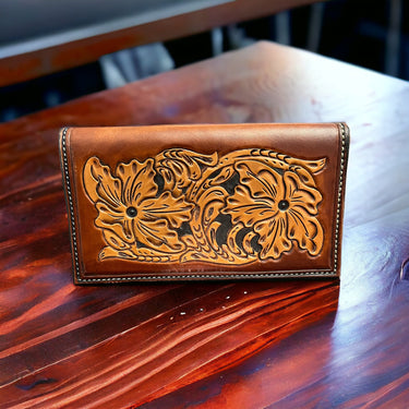 Hand Tooled Check Book Cover - Cowhide and Conchos