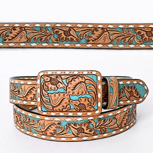 Hand Tooled Leather Belt - 32, 36, 40, and 44 inch sizes - Cowhide and Conchos