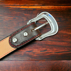 Hand Tooled Leather Belt - Will fit a 32 - 36 inch waist. - Cowhide and Conchos