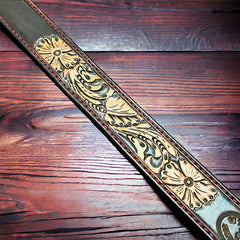 Hand Tooled Leather Belt - Will fit a 32 - 36 inch waist. - Cowhide and Conchos