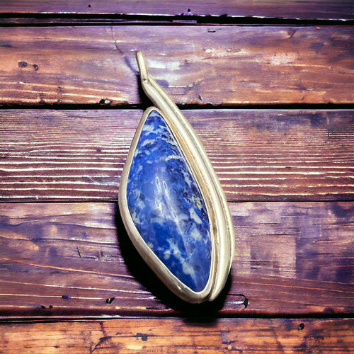 Handmade Lapis Pendant on Sterling Silver - Cowhide and Conchos