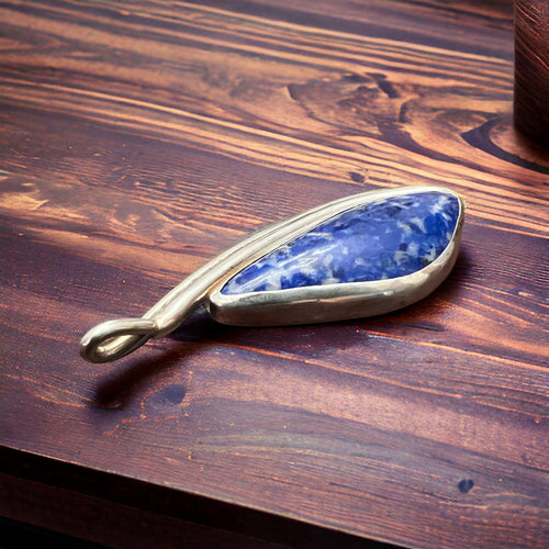 Handmade Lapis Pendant on Sterling Silver - Cowhide and Conchos