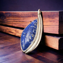 Handmade Lapis Pendant on Sterling Silver - Cowhide and Conchos