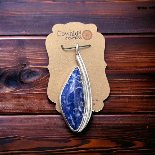 Handmade Lapis Pendant on Sterling Silver - Cowhide and Conchos