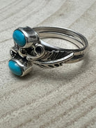 Harry Yazzie Navajo Handmade Kingman Turquoise Ring - Cowhide and Conchos