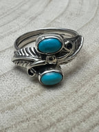Harry Yazzie Navajo Handmade Kingman Turquoise Ring - Cowhide and Conchos
