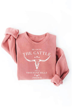 He Owns the Cattle Graphic Sweatshirt - Cowhide and Conchos