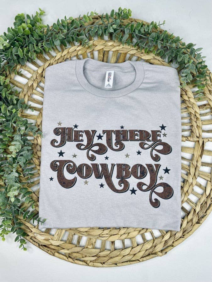 Hey There Cowboy T-Shirt - Cowhide and Conchos