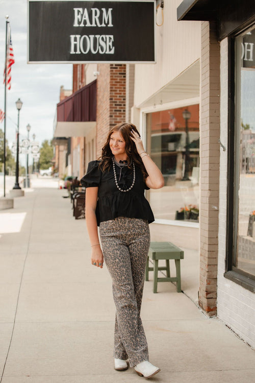 Hidden Cheetah Comfort Flares - Cowhide and Conchos