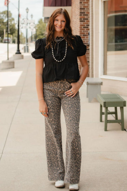 Hidden Cheetah Comfort Flares - Cowhide and Conchos