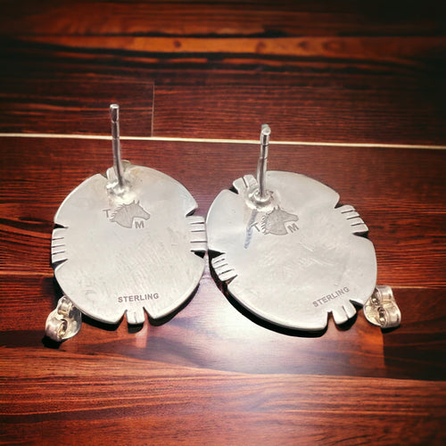 High Blue Kingman Stud Earrings - Cowhide and Conchos