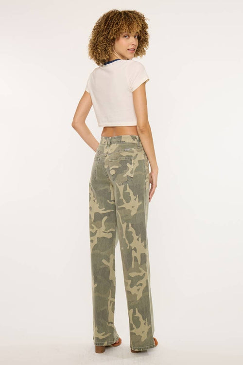 High Rise Camo Wide Leg Jeans by Kan Can - Cowhide and Conchos