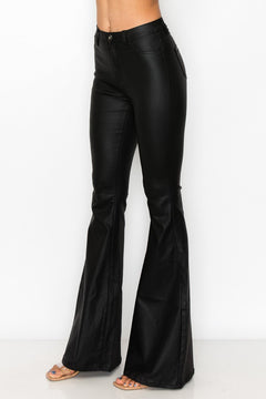 High Waist Black Coated Super Bell Pant - Cowhide and Conchos