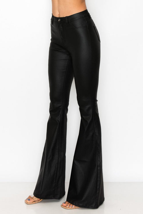 High Waist Black Coated Super Bell Pant - Cowhide and Conchos