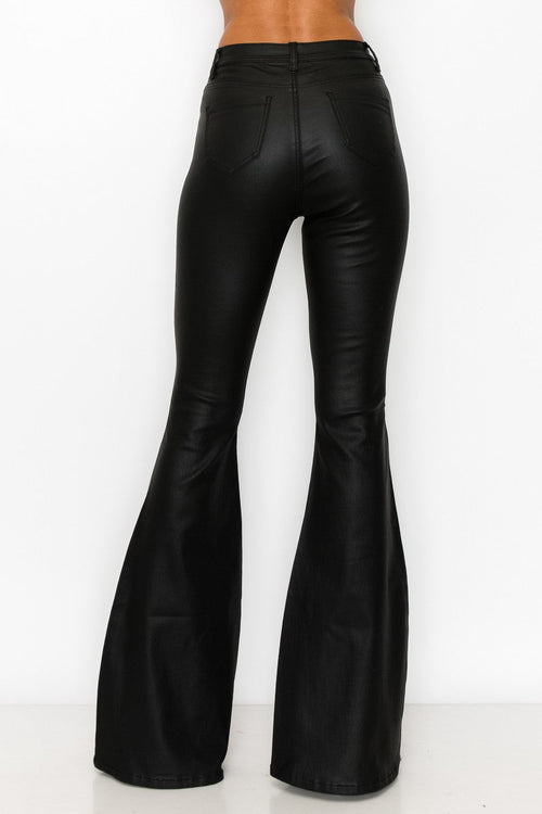 High Waist Black Coated Super Bell Pant - Cowhide and Conchos