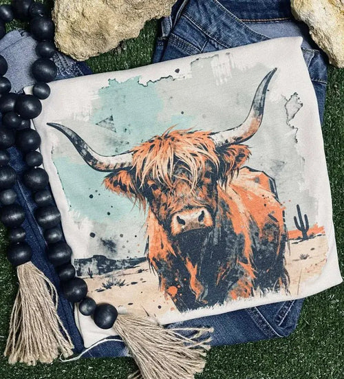 Highland Cow - Gildan Tee - Cowhide and Conchos