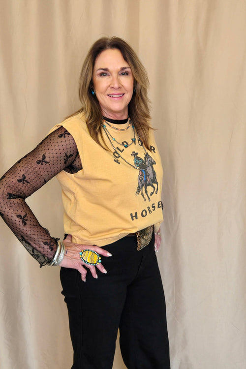 Hold your Horses Muscle Tank - Cowhide and Conchos