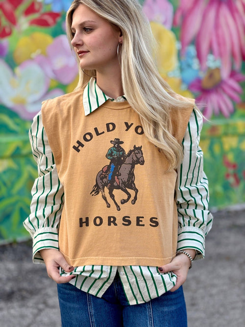 Hold your Horses Muscle Tank - Cowhide and Conchos