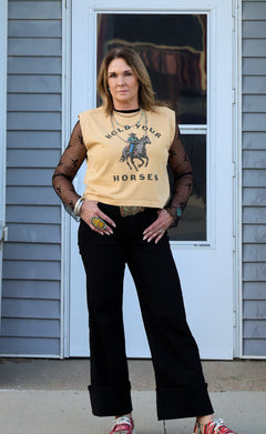Hold your Horses Muscle Tank - Cowhide and Conchos