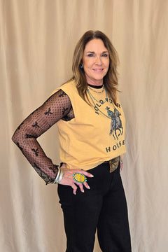 Hold your Horses Muscle Tank - Cowhide and Conchos