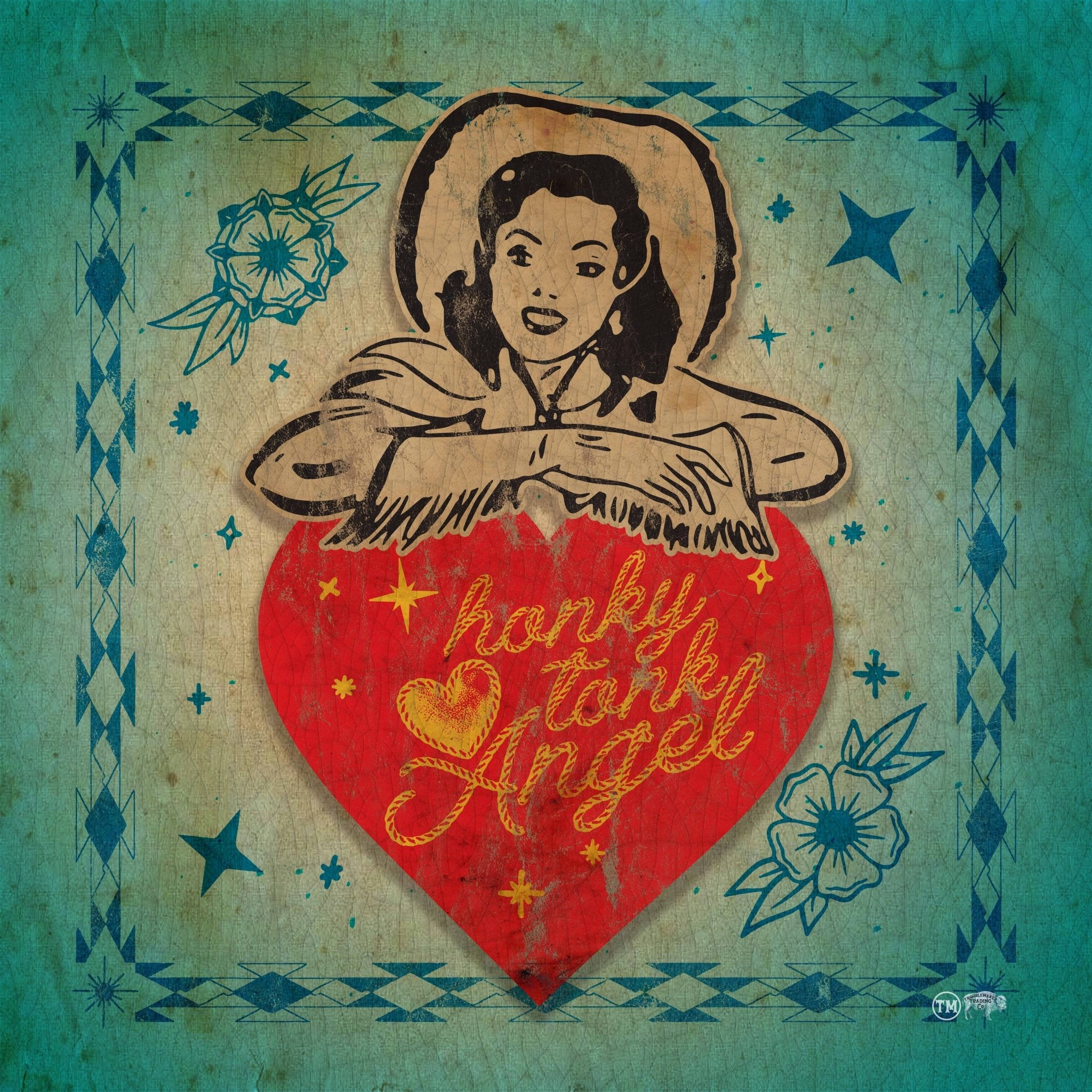 Honky Tonk Angel Glass Cutting board/Charcuterie/Trivet - Cowhide and Conchos