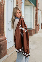 Honky Tonks & Broncs Satin Bomber Jacket - Cowhide and Conchos