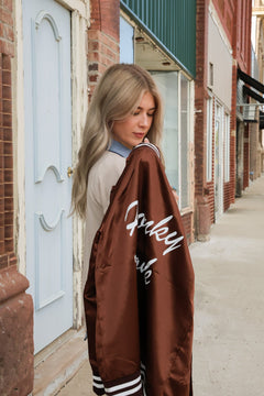 Honky Tonks & Broncs Satin Bomber Jacket - Cowhide and Conchos
