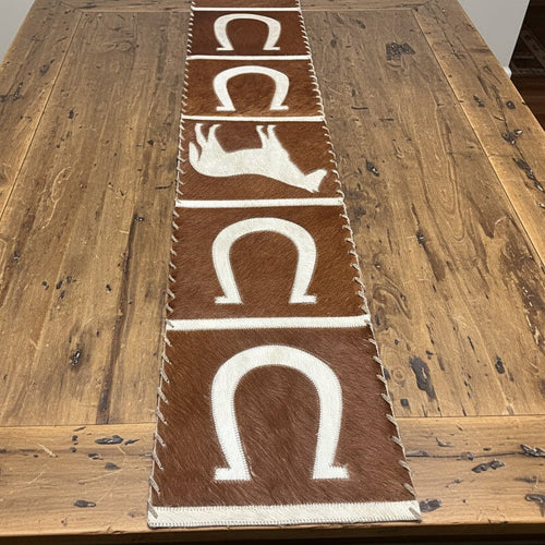 Horse and Horse Shoe with Fringes Table Runner - Cowhide and Conchos