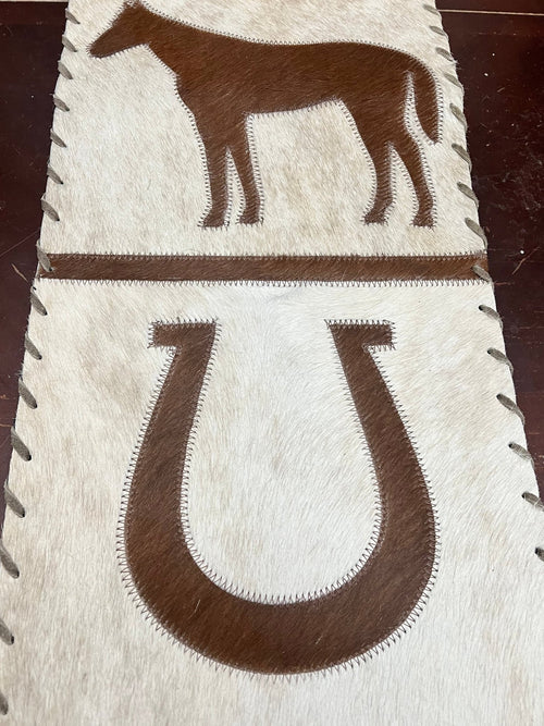 Horse and Horse Shoe with Fringes Table Runner - Cowhide and Conchos