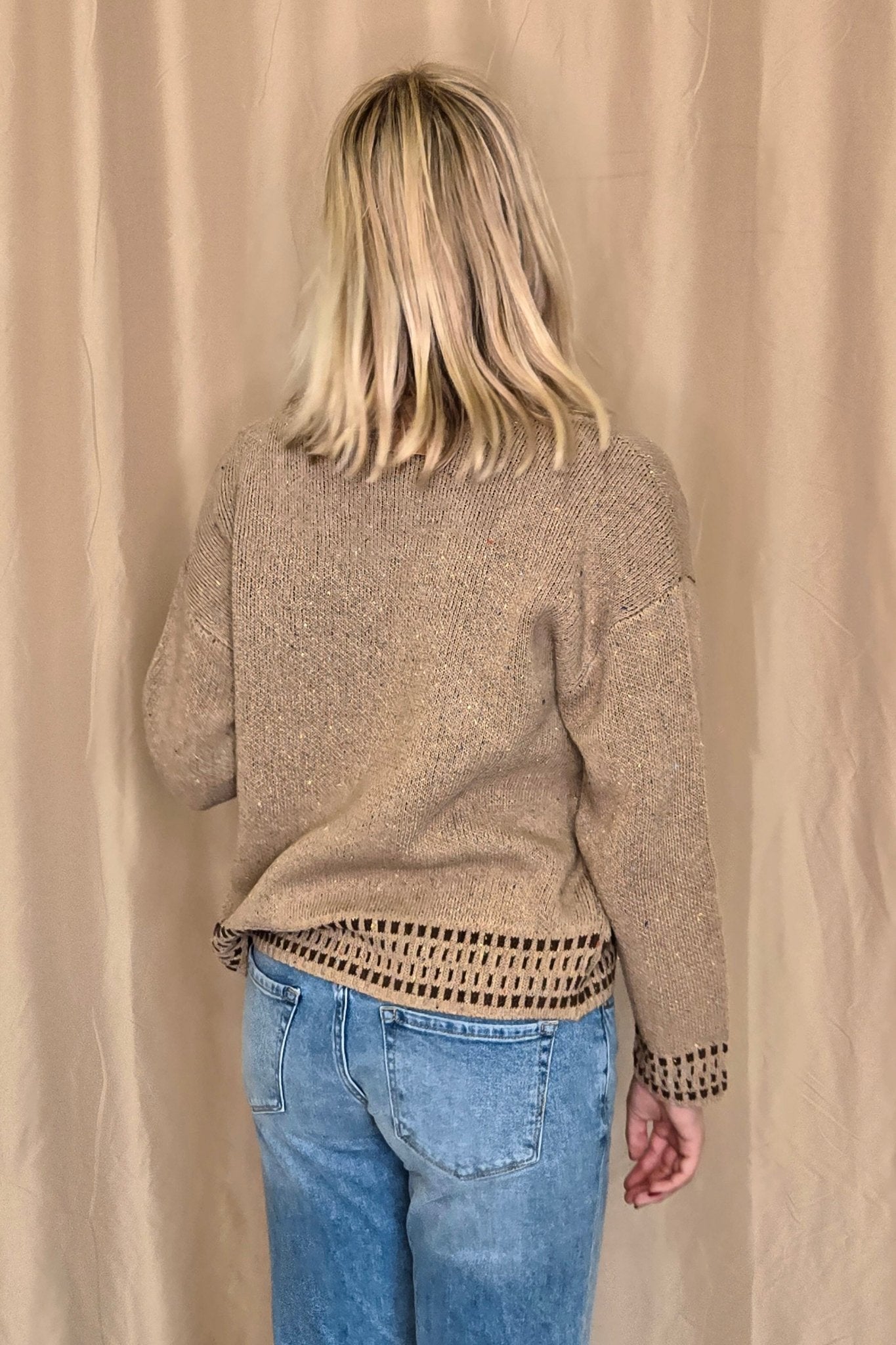 Horse Jacquard Long Long Sleeve Knit Sweater - Tan or Charcoal - Cowhide and Conchos