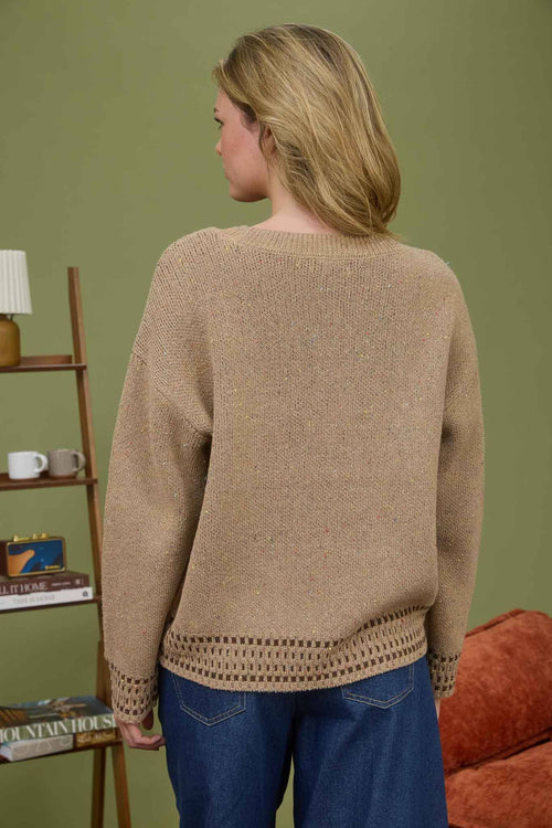 Horse Jacquard Long Long Sleeve Knit Sweater - Tan or Charcoal - Cowhide and Conchos
