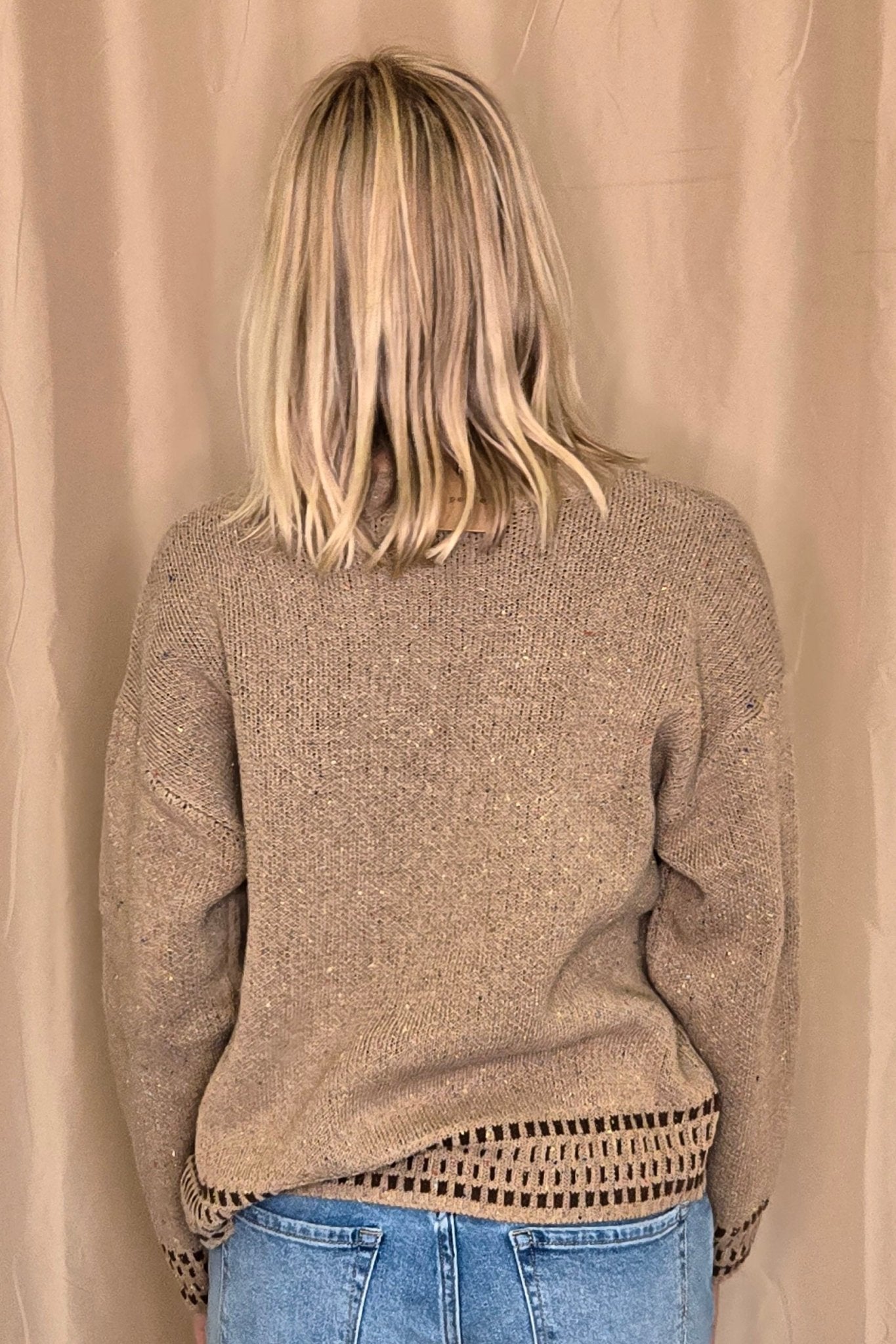 Horse Jacquard Long Long Sleeve Knit Sweater - Tan or Charcoal - Cowhide and Conchos