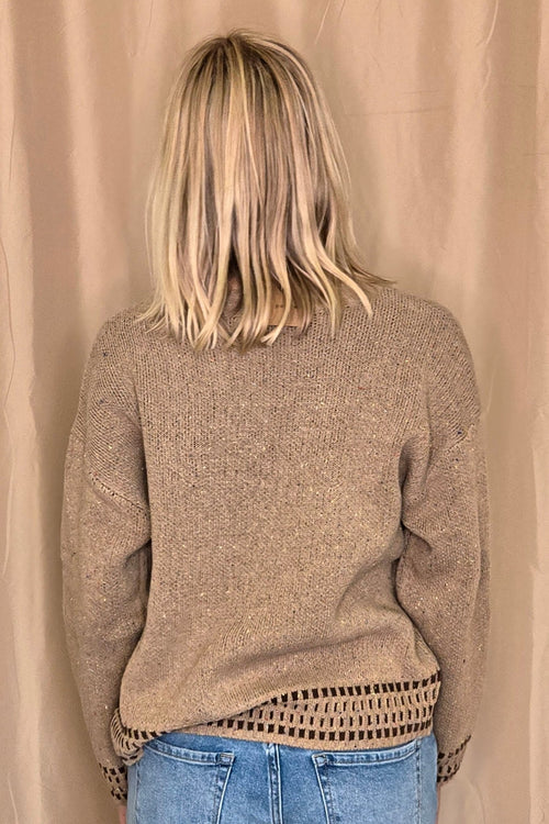 Horse Jacquard Long Long Sleeve Knit Sweater - Tan or Charcoal - Cowhide and Conchos