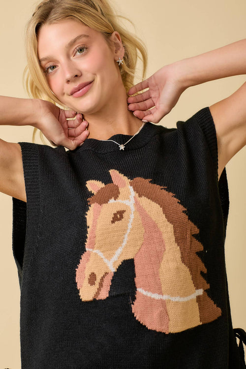 Horse Sweater Knit Top - Cowhide and Conchos