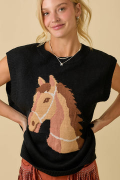 Horse Sweater Knit Top - Cowhide and Conchos