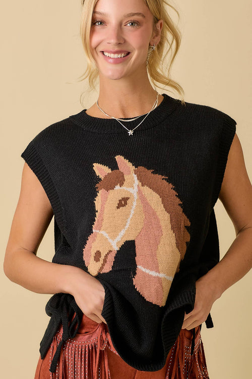 Horse Sweater Knit Top - Cowhide and Conchos