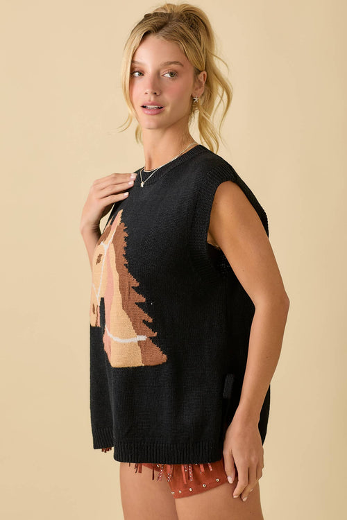 Horse Sweater Knit Top - Cowhide and Conchos