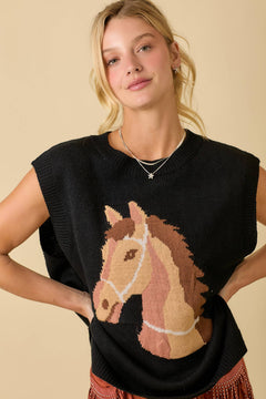 Horse Sweater Knit Top - Cowhide and Conchos
