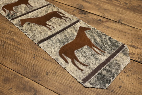 Horse with Laced Border Table Runner - Cowhide and Conchos