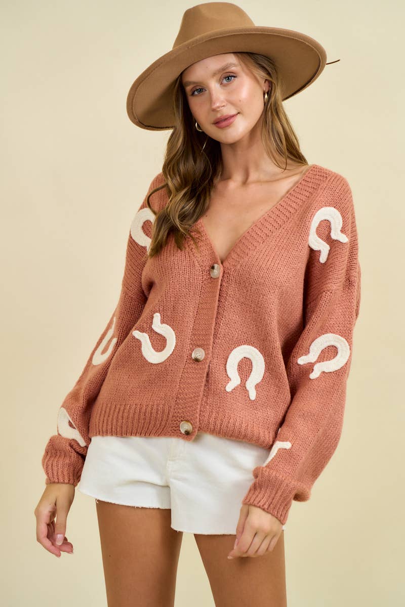 Doe and Rae Western Horseshoe Patch Cardigan – Cowhide and Conchos