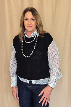 Horseshoe Print Blouse - Cowhide and Conchos