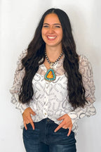 Horseshoe Print Blouse - Cowhide and Conchos