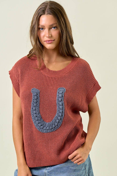 Horseshoe Sweater Vest - Cowhide and Conchos