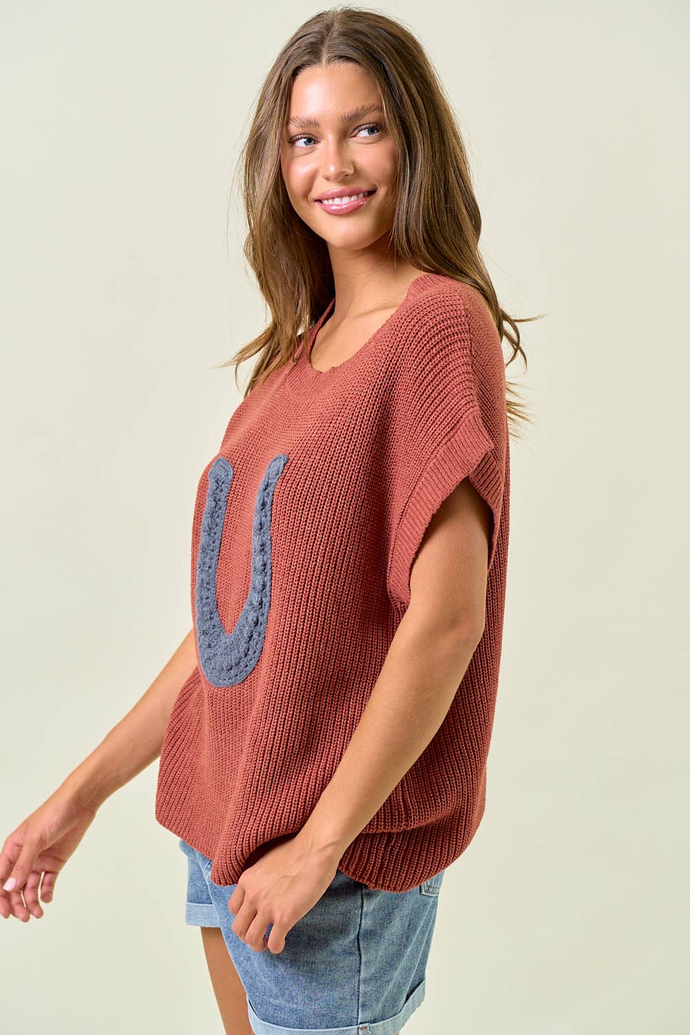 Horseshoe Sweater Vest - Cowhide and Conchos