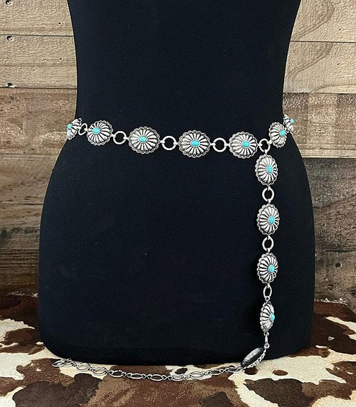 Houston Western Small Concho Belt - Small/Medium - Cowhide and Conchos