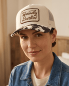 Howdy Darlin' Embroidered Patch Cow Print Trucker Hat - Cowhide and Conchos