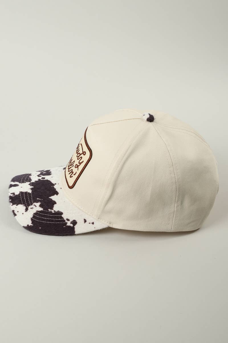 Howdy Darlin' Embroidered Patch Cow Print Trucker Hat - Cowhide and Conchos