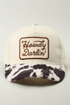 Howdy Darlin' Embroidered Patch Cow Print Trucker Hat - Cowhide and Conchos