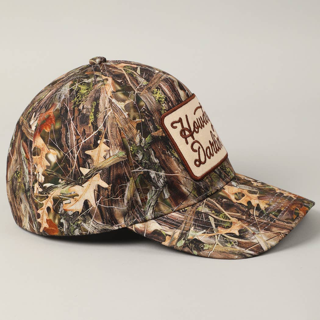 Howdy Darlin' Embroidery Patch Camo Trucker Hat - Cowhide and Conchos